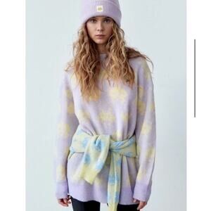 ZARA Jacquard Space Invaders ©Taito Oversized Knit Pullover Lilac Sweater Size M